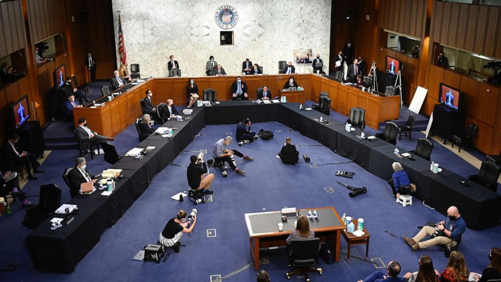 PHOTO: Supreme Court nominee Judge Amy Coney Barrett testifies before the Senate Judiciary Committee on the third day of her Supreme Court confirmation hearing on Capitol Hill on Oct. 14, 2020, in Washington.