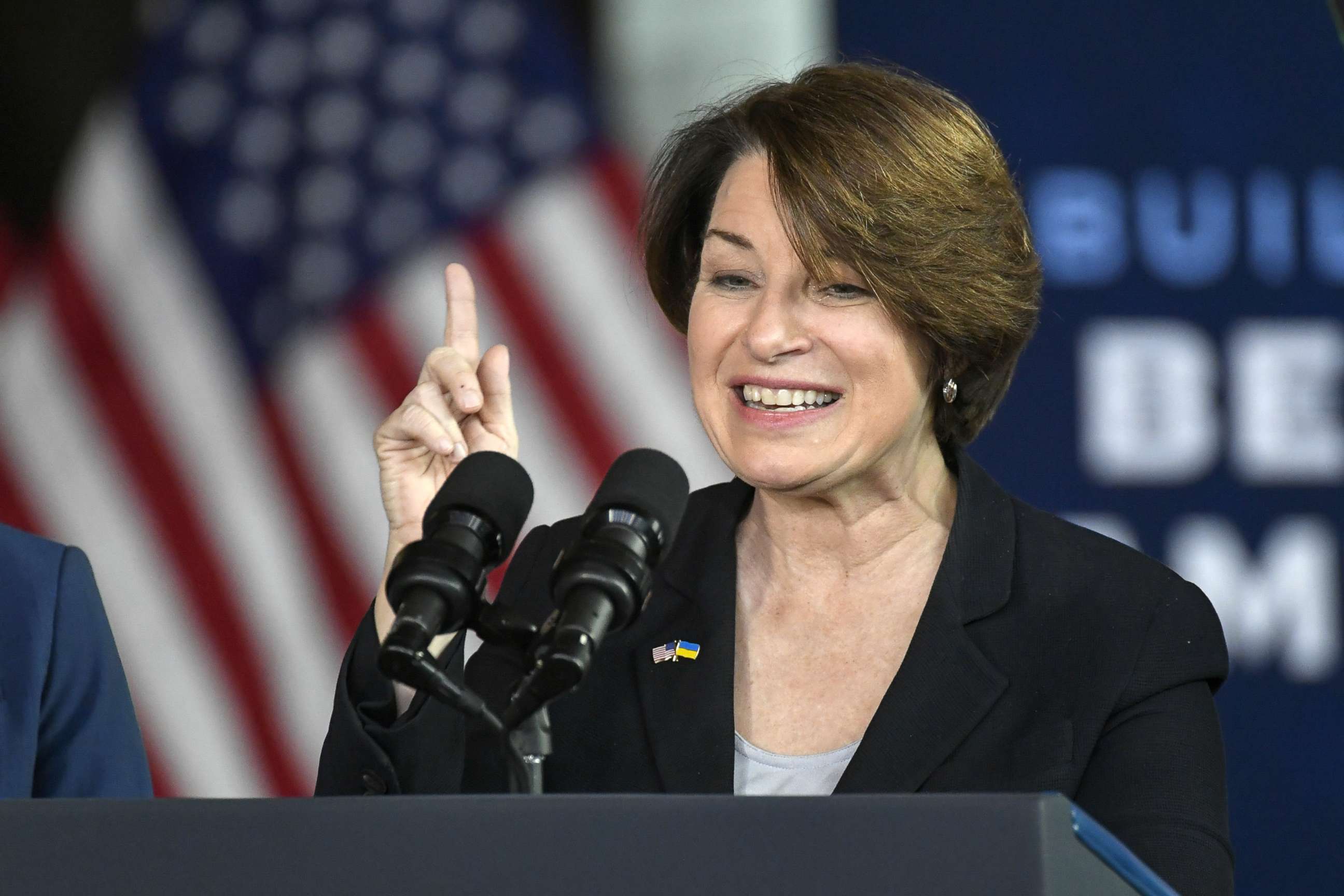 PHOTO: In this March 2, 2022, file photo, Sen. Amy Klobuchar speaks at an event where President Joe Biden appeared to talk about the $1 trillion infrastructure law, at the University of Wisconsin-Superior, in Superior, Wis.