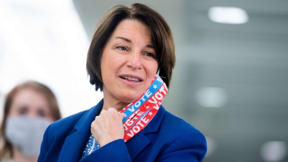 PHOTO: Sen. Amy Klobuchar arrives for the Senate Judiciary Committee markup on subpoenas related to the FBIs Crossfire Hurricane investigation on Russian interference in the 2016 elections in Dirksen Building, June 11, 2020.