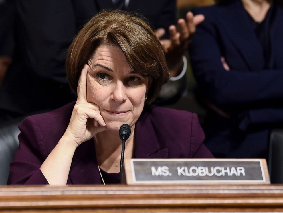 PHOTO: Senate Judiciary Committee member Amy Klobuchar listens during a hearing on Capitol Hill in Washington, D.C., on Sept. 28, 2018, on the nomination of Brett M. Kavanaugh to be an associate justice of the Supreme Court of the U.S.