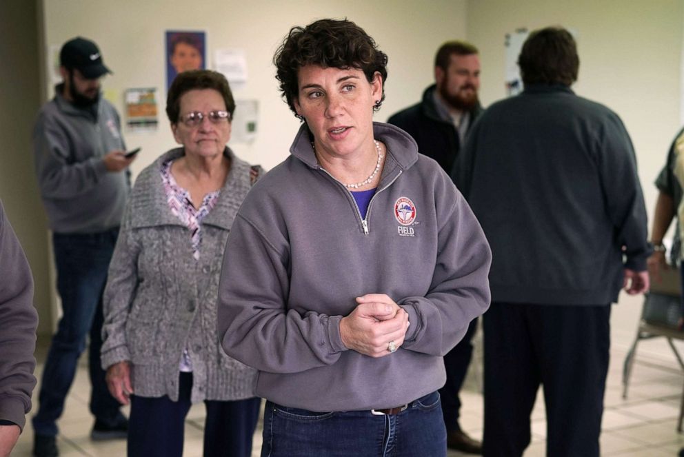 PHOTO: In this Nov. 3, 2018, file photo, House of Representatives candidate for Kentucky's Sixth Congressional District, Amy McGrath, speaks to campaign volunteers during a canvassing launch in Stanton, Ky.