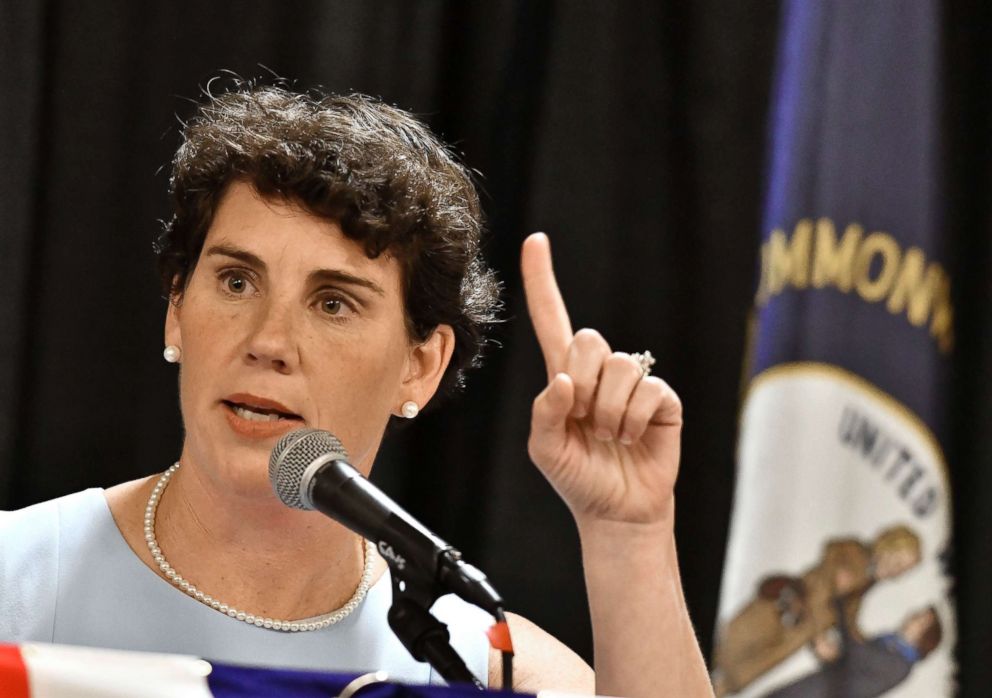 PHOTO: Amy McGrath, a Kentucky Democratic candidate for Congress, speaks to supporters during the 26th Annual Wendell Ford Dinner in Louisville, Ky., Aug. 18, 2018.