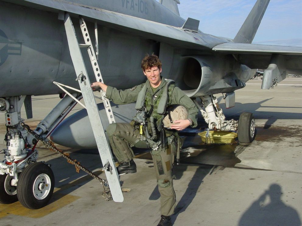 PHOTO: Lt. Colonel Amy McGrath stands beside an F/A-18 in Virginia Beach, Va., where she was part of a squadron in 2007. McGrath, running as a Democrat for a House seat in Kentucky, was the first woman to fly an F/A-18 in combat for the Marine Corps.