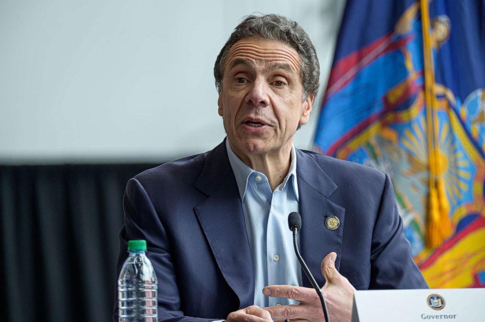 PHOTO: Governor Andrew Cuomo speaks during a press conference at the field hospital site at the Javits Center, March 30, 2020, in New York.