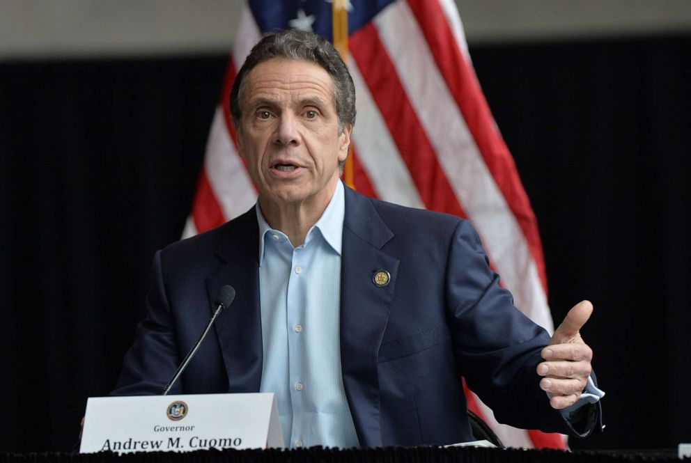 PHOTO: Andrew Cuomo is shown during a press conference giving a Covid-19 Coronavirus Update, at the Jacob K. Javits Convention Center, in New York, March 30, 2020.