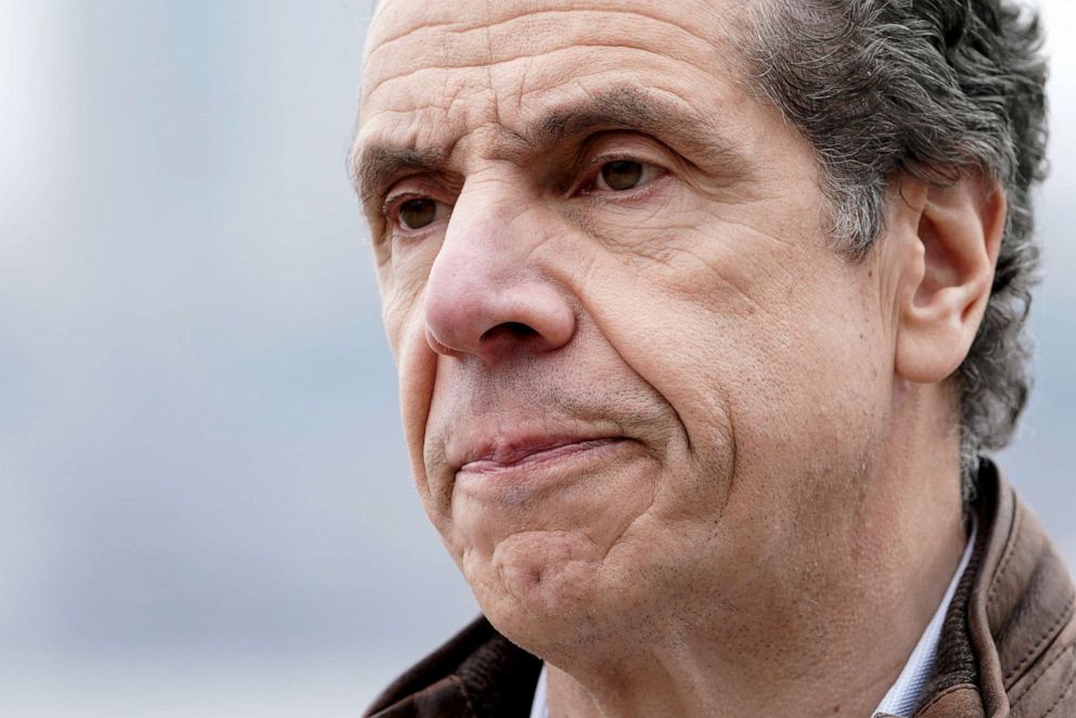 PHOTO: New York governor Andrew Cuomo speaks as the USNS Comfort pulls into a berth in Manhattan during the outbreak of coronavirus disease (COVID-19), in New York City, March 30, 2020. 