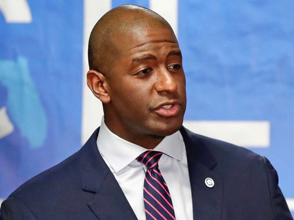 PHOTO: Florida Democratic gubernatorial candidate Andrew Gillum speaks to supporters during a campaign rally in Kissimmee, Fla., Oct. 1, 2018.