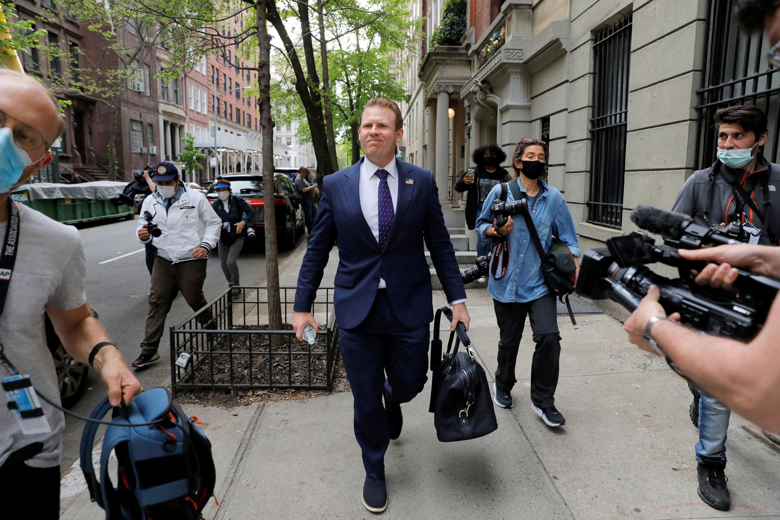 PHOTO: Andrew Giuliani, son of Former New York City Mayor Rudy Giuliani and personal attorney to President Donald Trump, exits Rudy Giuliani's apartment New York City, April 28, 2021.