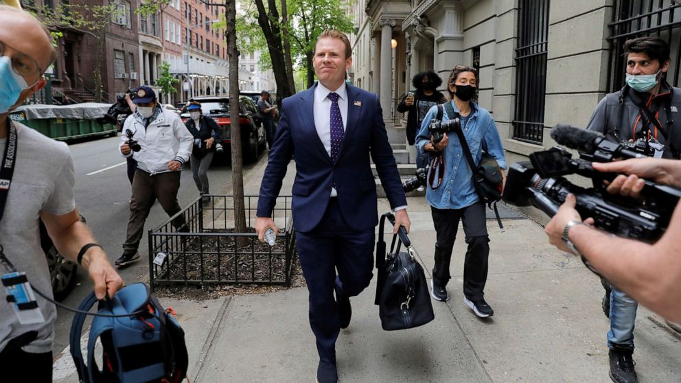 PHOTO: Andrew Giuliani, son of Former New York City Mayor Rudy Giuliani and personal attorney to President Donald Trump, exits Rudy Giuliani's apartment New York City, April 28, 2021.
