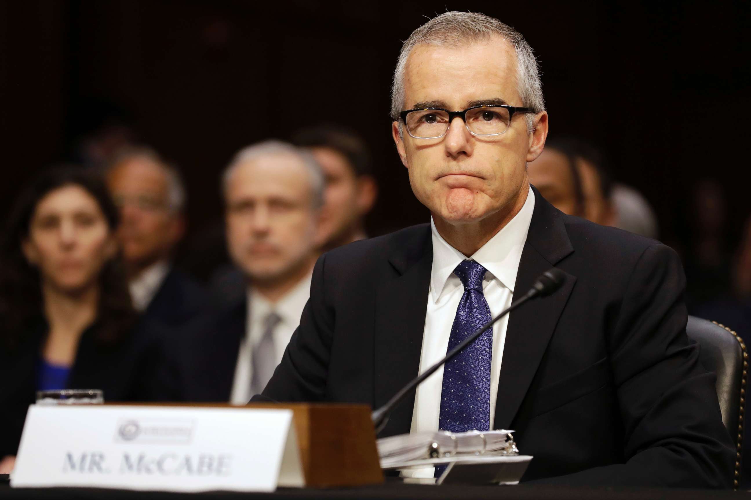 PHOTO: In this May 11, 2017 file photo, acting FBI Director Andrew McCabe listens on Capitol Hill in Washington. 