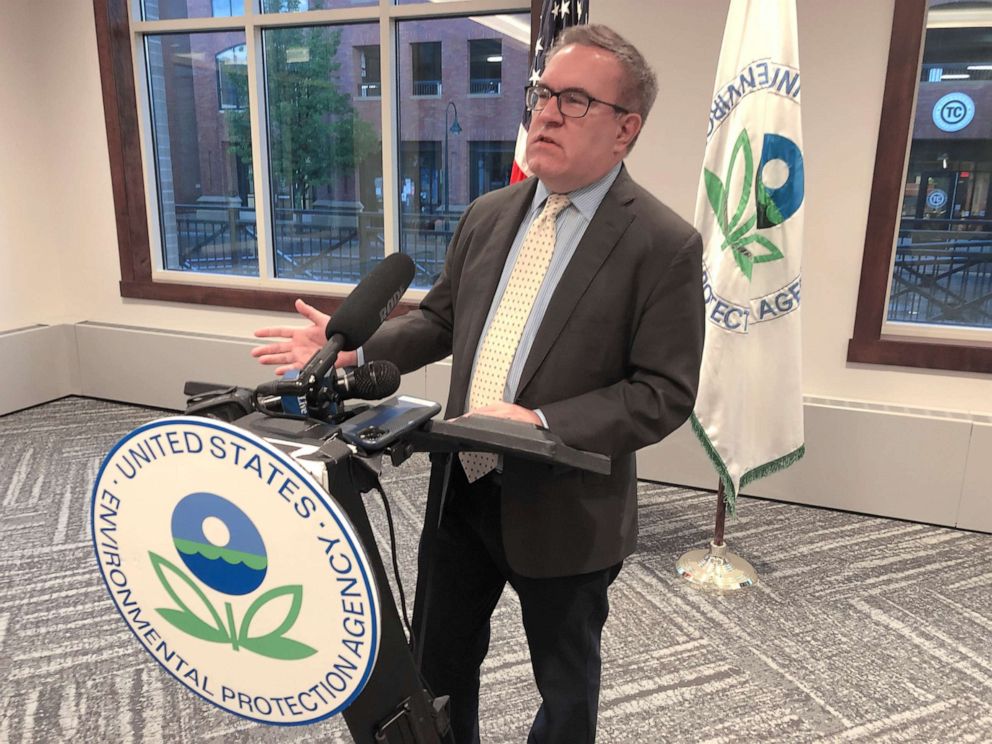 PHOTO: U.S. Environmental Protection Agency chief Andrew Wheeler announces an environmental justice grant for Detroit and pledges a more community-oriented focus in a second Trump administration on Sept. 30, 2020 in Traverse City, Mich.