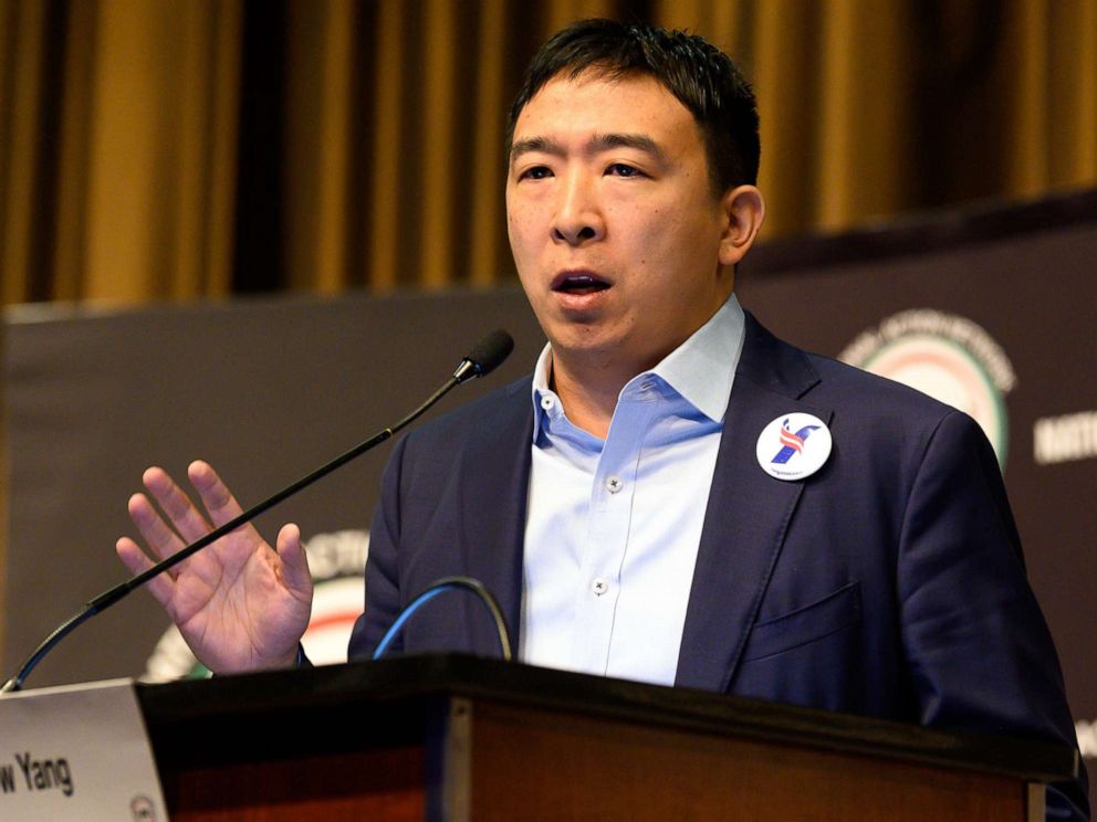 PHOTO: Andrew Yang speaks at the National Action Network (NAN) convention in New York City, April 4, 2019.