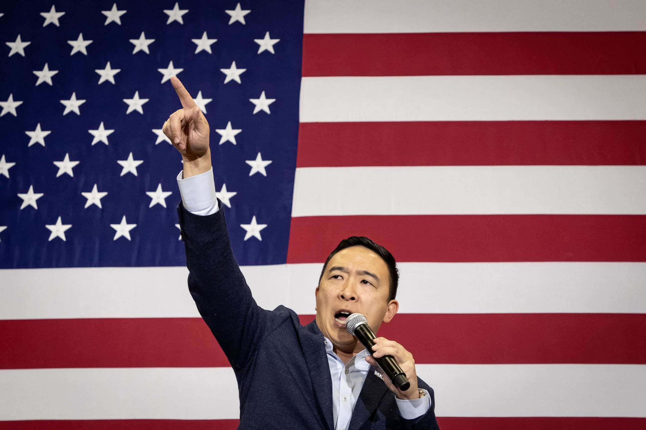 PHOTO: Democratic Presidential Candidate Andrew Yang speaks to supporters at a rally in Iowa City, Iowa, Dec. 14, 2019.