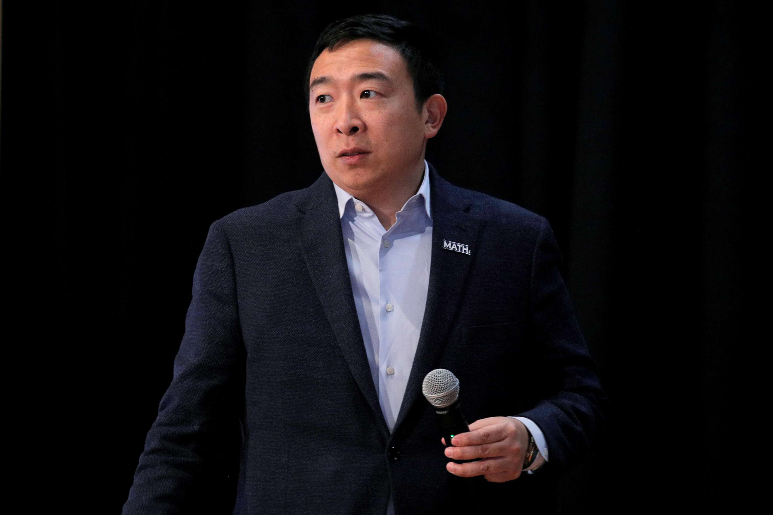 PHOTO: Democratic presidential candidate and entrepreneur Andrew Yang speaks during a campaign event in Milford, New Hampshire, Feb. 5, 2020.