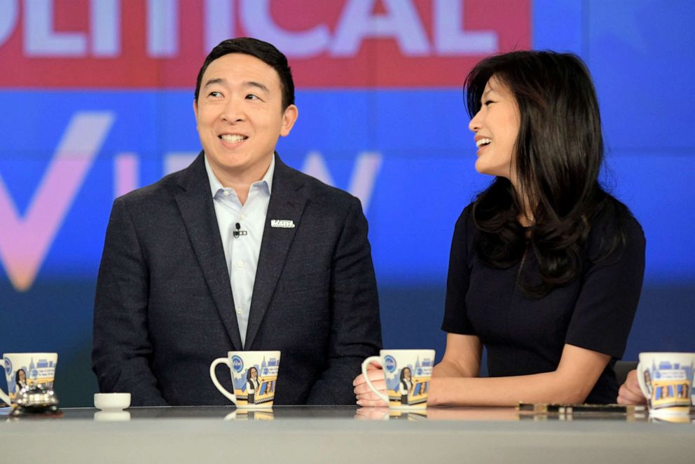 PHOTO: Democratic presidential candidate Andrew Yang and his wife Evelyn Yang appear on ABC's "The View," Jan. 8, 2020.