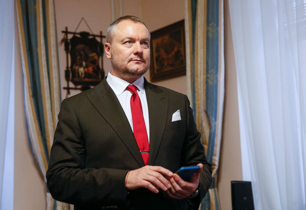 PHOTO: Ukrainian lawmaker Andriy Artemenko watches a news conference of Prosecutor General Yuriy Lutsenko and Head of the Security Service of Ukraine (SBU) Vasyl Hrytsak at his office in Kiev, Feb. 21, 2017.