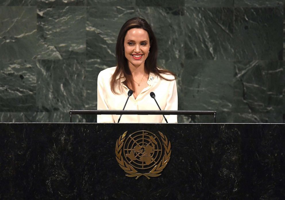 PHOTO: Angelina Jolie addresses a meeting of the UN Peacekeeping Ministerial: Uniformed Capabilities, Performance and Protection at the United Nations in New York, March 29, 2019.