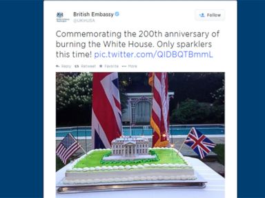 VIDEO: A message on the embassy's official Twitter account poked fun at the anniversary of British troops invading Washington, D.C.