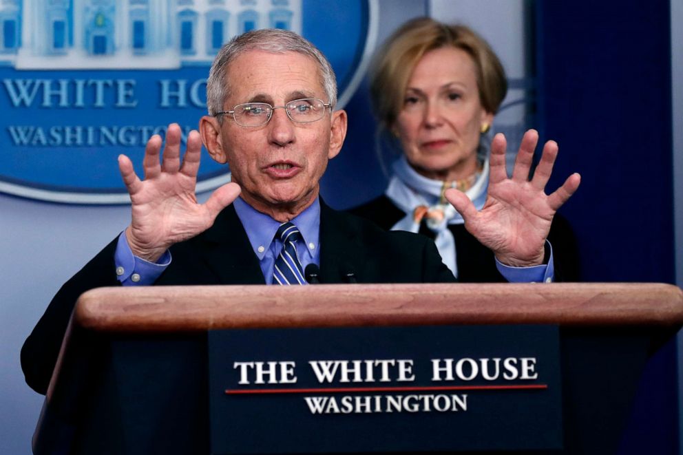PHOTO: Dr. Anthony Fauci, director of the National Institute of Allergy and Infectious Diseases, speaks about the coronavirus in the James Brady Briefing Room in Washington, March 24, 2020.
