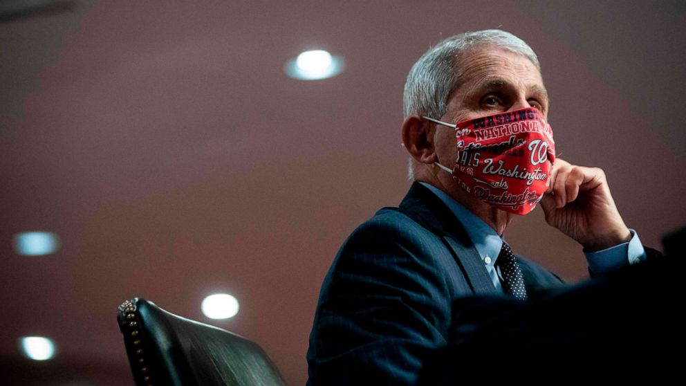 PHOTO: Anthony Fauci, director of the National Institute of Allergy and Infectious Diseases, wears a face covering as he listens during a Senate Health, Education, Labor and Pensions Committee hearing in Washington, June 30, 2020.