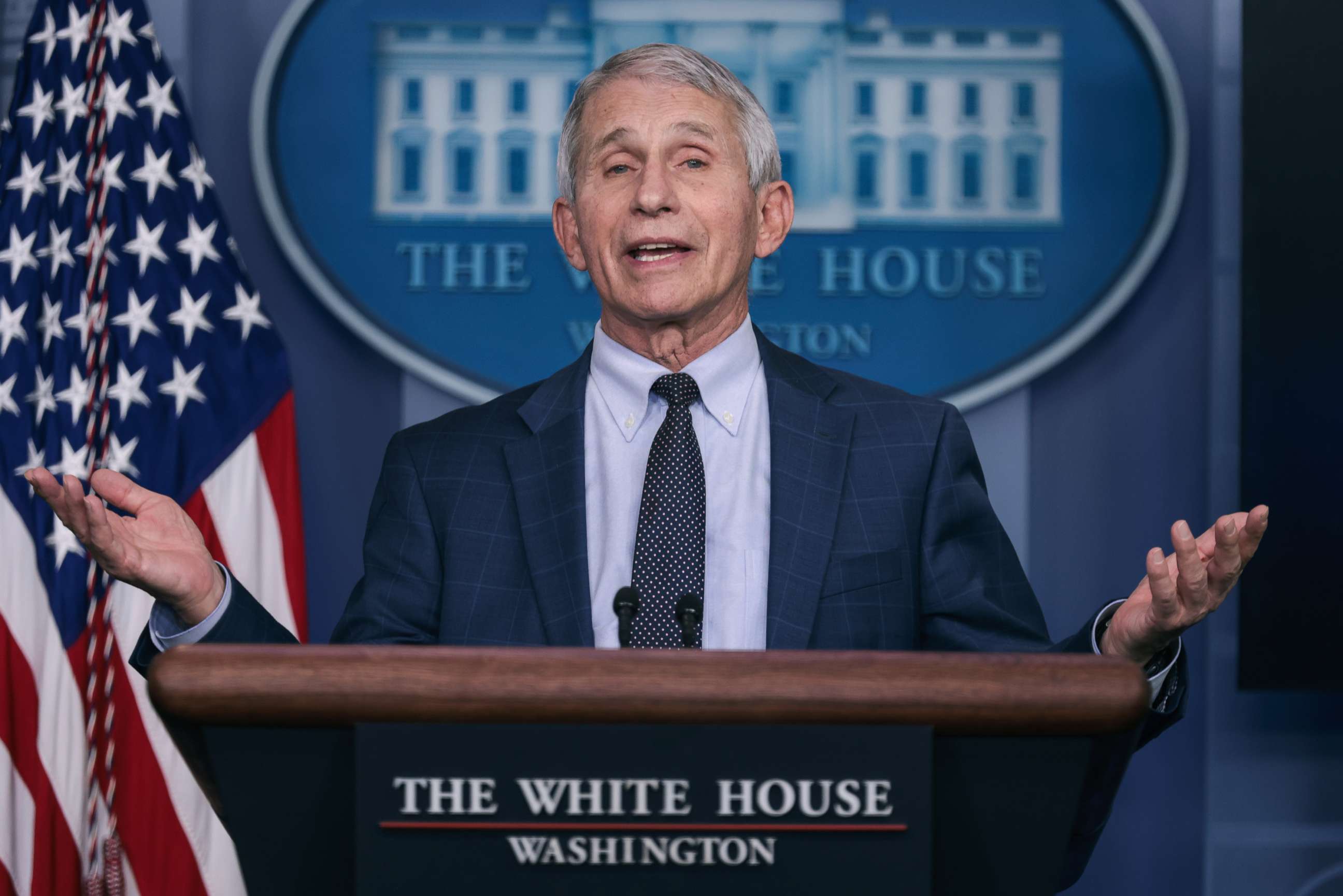 PHOTO: Dr. Anthony Fauci, Chief Medical Advisor to the President, speaks during a news conference in the James S. Brady Press Briefing Room at the White House in Washington, DC on Dec. 01, 2021.