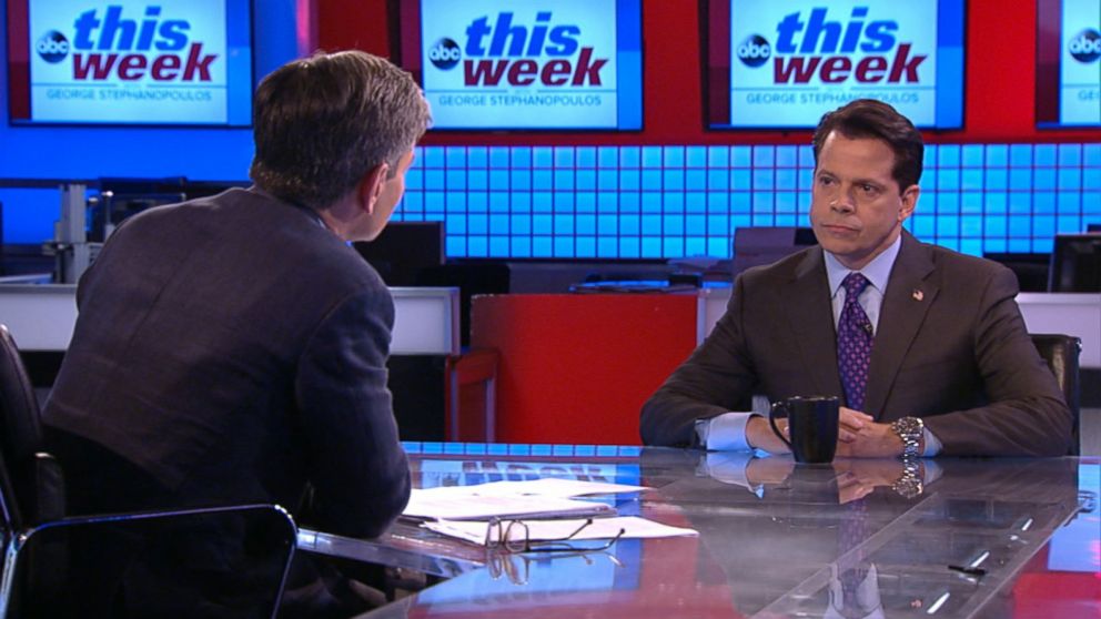 PHOTO: ABC News' George Stephanopoulos interviews Anthony Scaramucci on 'This Week,' Aug. 13, 2017. 