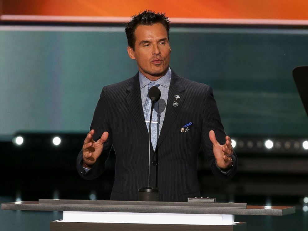 PHOTO: Actor Antonio Sabato Jr, speaks on the first day of the Republican National Convention, July 18, 2016, at the Quicken Loans Arena in Cleveland.