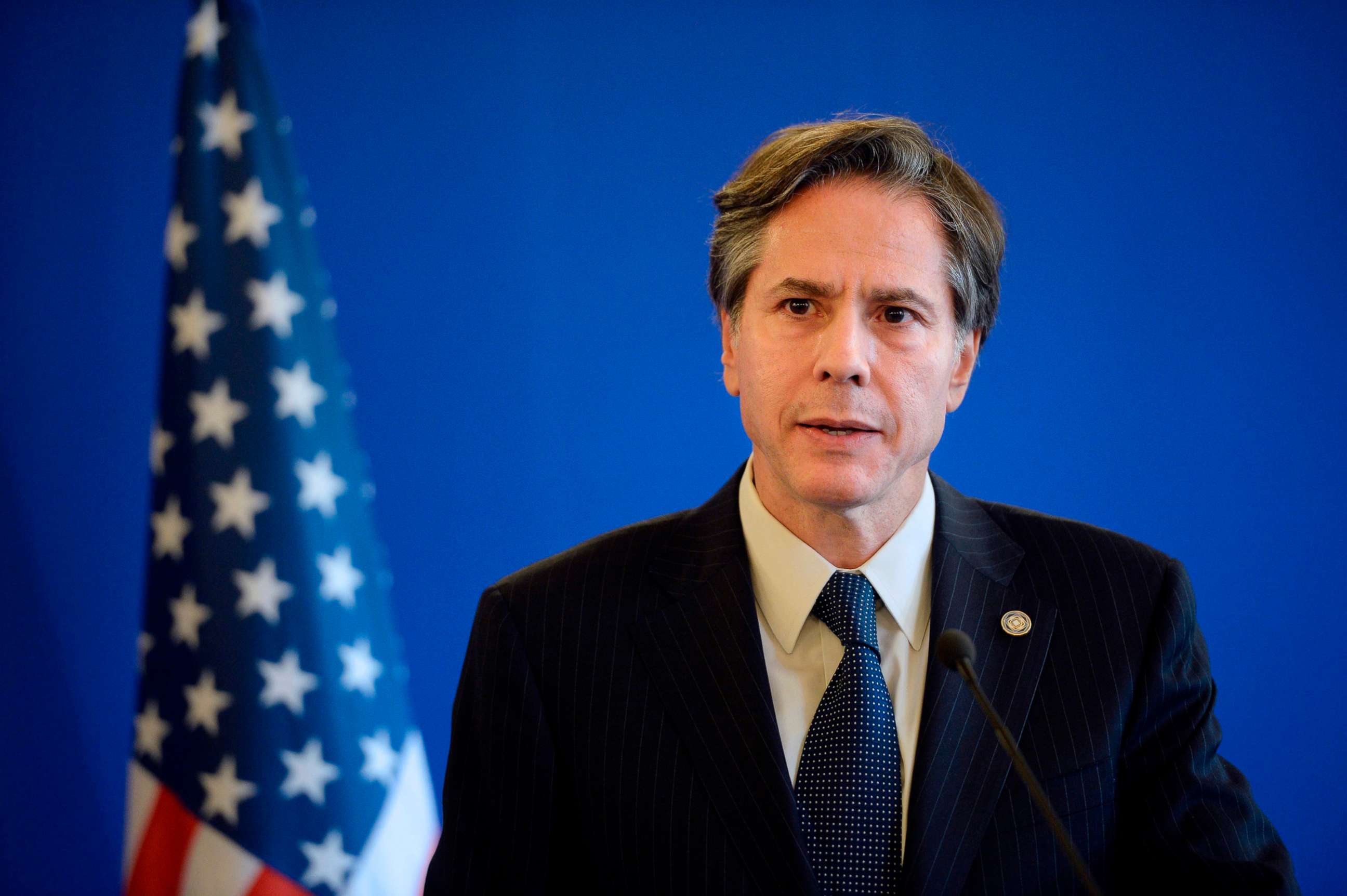 PHOTO: In this June 2, 2015, file photo, former Deputy Secretary of State Antony J Blinken gives a joint press conference following a meeting with Foreign Affairs members of the anti-Islamic State coalition in Paris.
