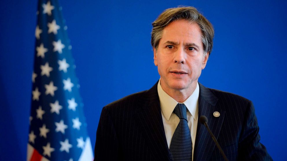 PHOTO: In this June 2, 2015, file photo, former Deputy Secretary of State Antony J Blinken gives a joint press conference following a meeting with Foreign Affairs members of the anti-Islamic State coalition in Paris.