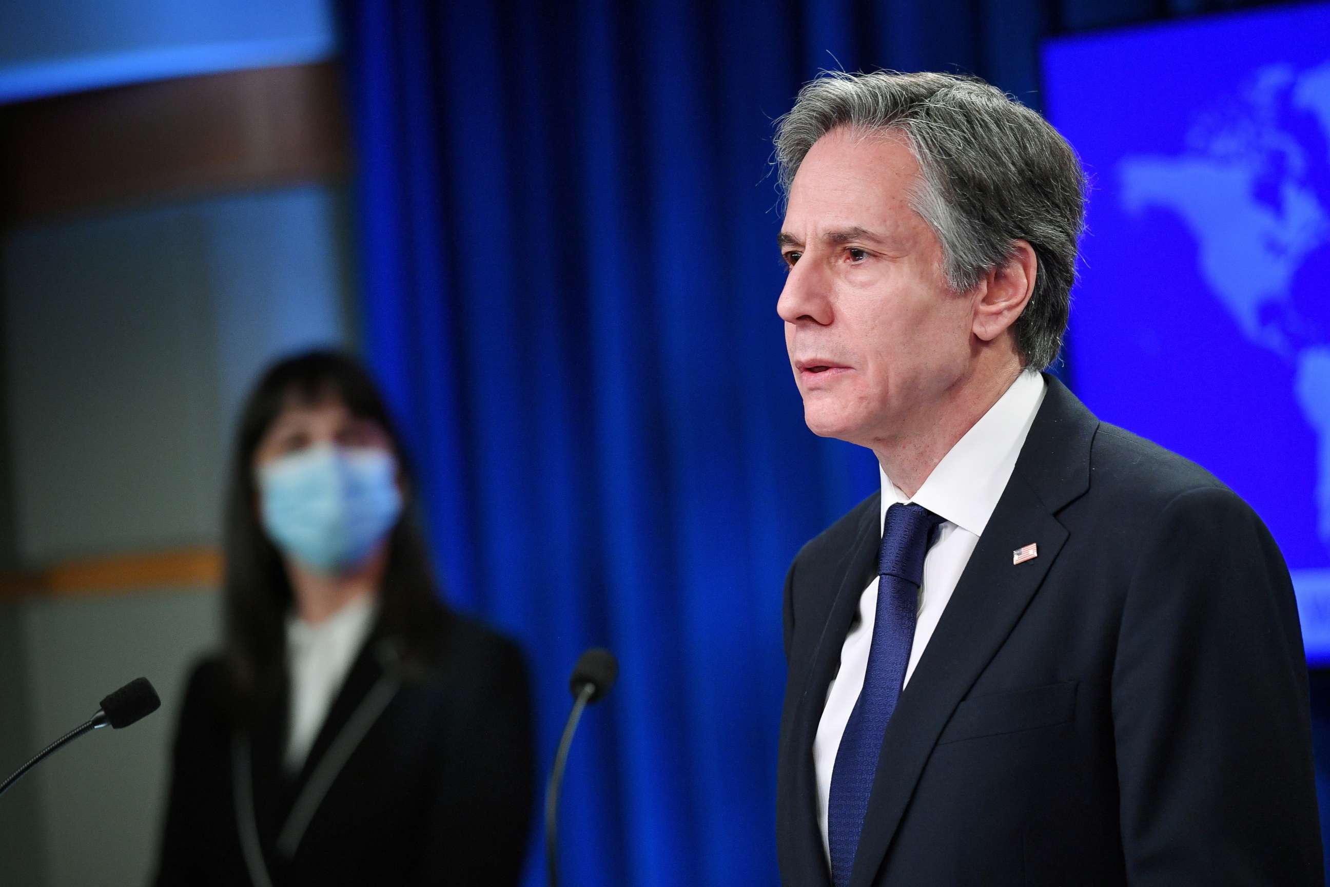 PHOTO: U.S. Secretary of State Antony Blinken speaks during the release of the "2020 Country Reports on Human Rights Practices" at the State Department in Washington on March 30, 2021. 