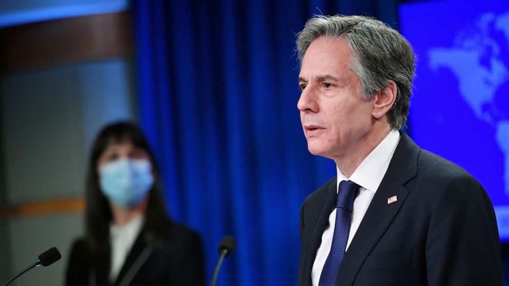 PHOTO: U.S. Secretary of State Antony Blinken speaks during the release of the "2020 Country Reports on Human Rights Practices" at the State Department in Washington on March 30, 2021. 