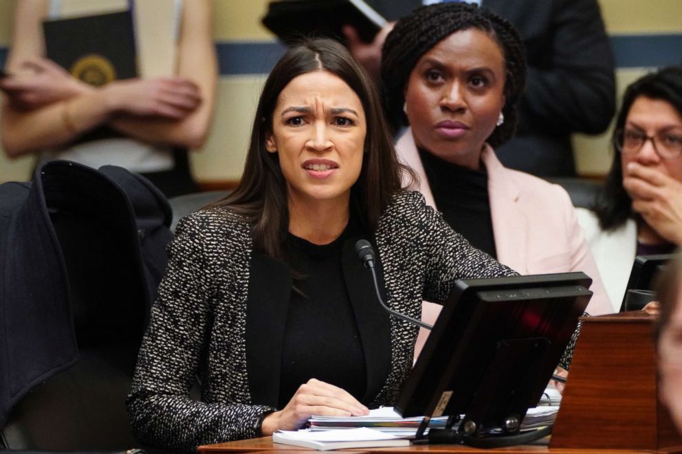 PHOTO: House Oversight and Reform Committee member Rep. Alexandria Ocasio-Cortez, D-N.Y., listens to Republican arguments against compelling Trump administration officials to turn over documents on family separations, on Capitol Hill, Feb. 26, 2019.