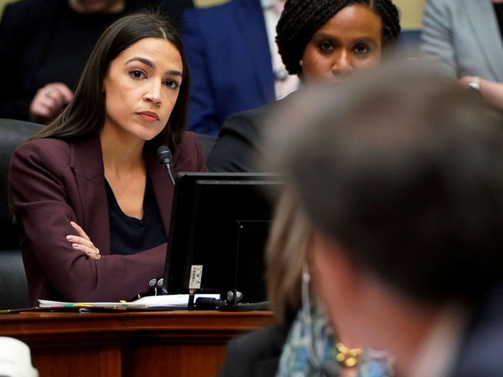 PHOTO: Rep. Alexandria Ocasio-Cortez, Rep. Ayanna Pressley and Rep. Rashida Tlaib listen to former Trump personal attorney Michael Cohen during his testimony at a House Committee on Oversight and Reform hearing on Capitol Hill, Feb. 27, 2019.