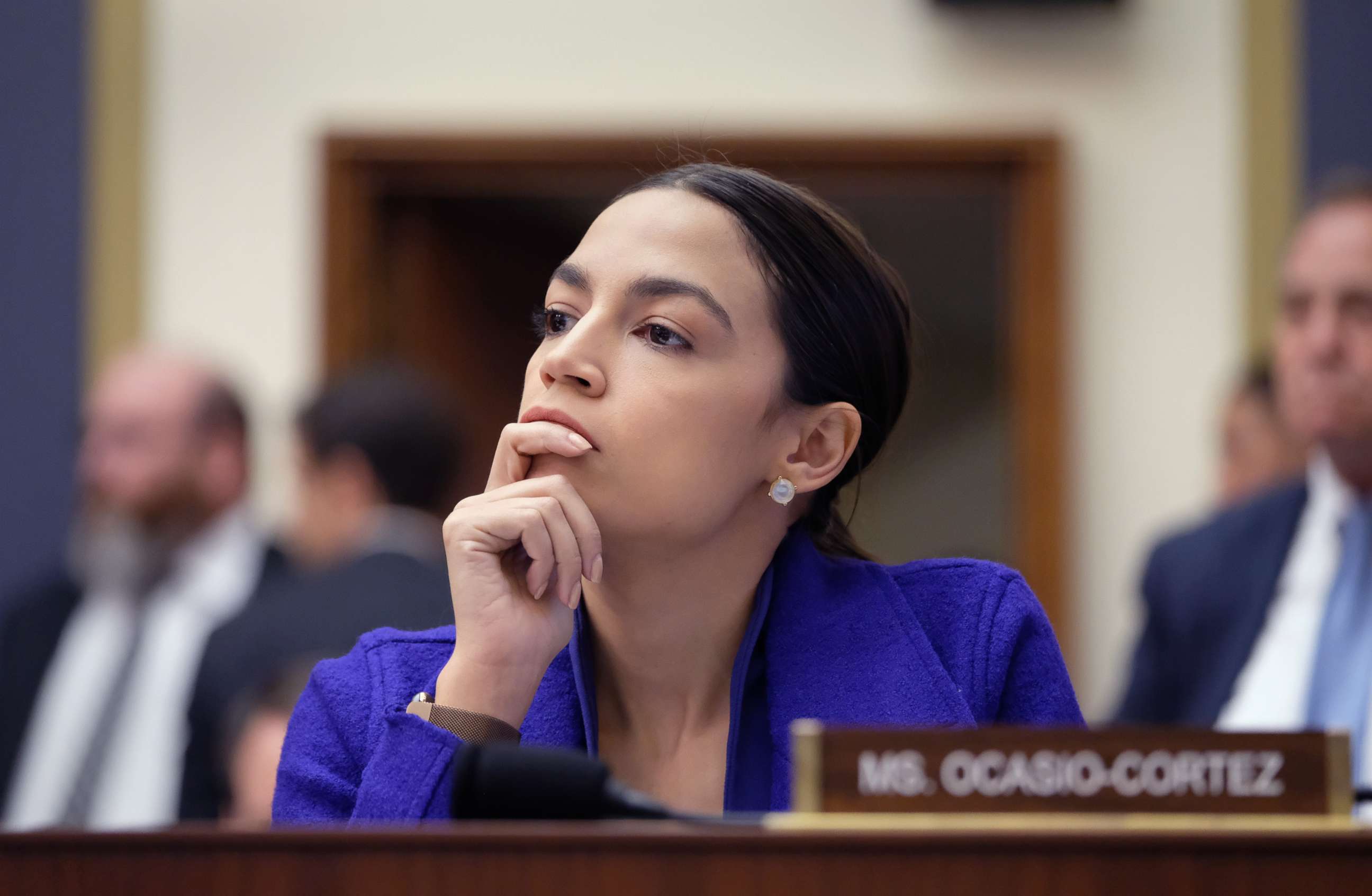 PHOTO: Rep. Alexandria Ocasio-Cortez listens during a House Financial Services Committee hearing  on April 10, 2019 in Washington, D.C.