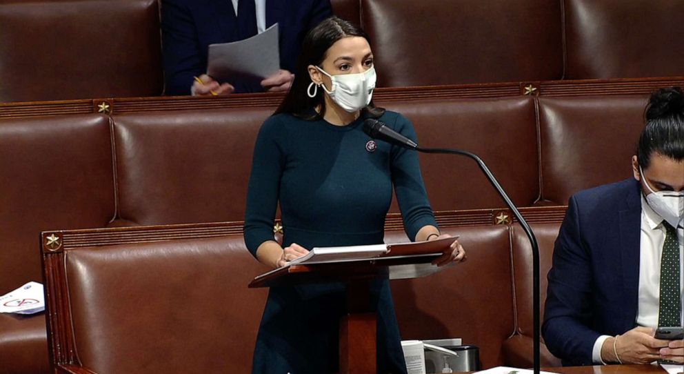 PHOTO: Rep. Alexandria Ocasio-Cortez speaks on the house floor at the Capitol, Feb. 4, 2021.