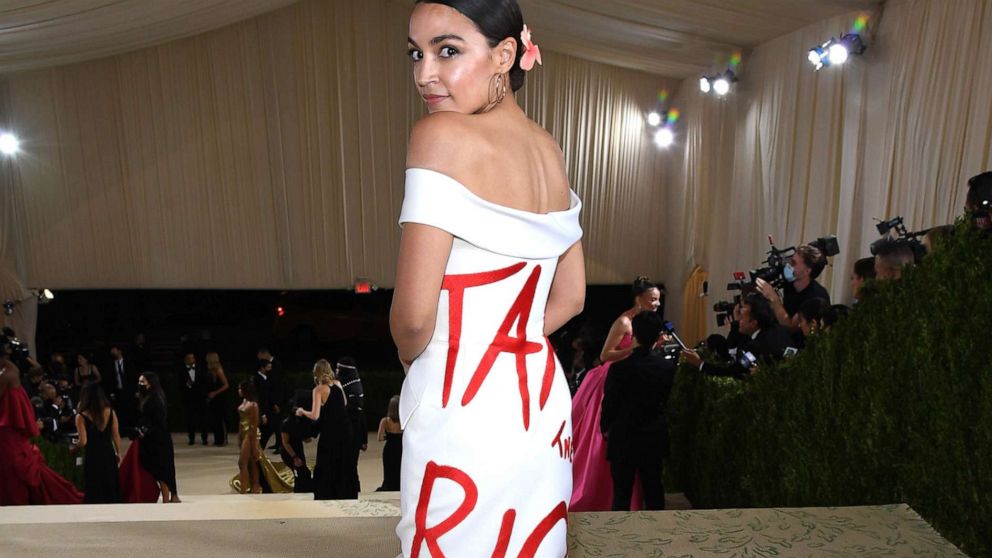 PHOTO: Congresswoman Alexandria Ocasio-Cortez attends The 2021 Met Gala Celebrating In America: A Lexicon Of Fashion at Metropolitan Museum of Art on Sept. 13, 2021 in New York City. 