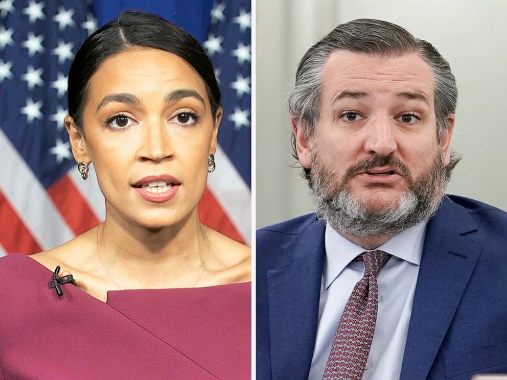 PHOTO: Rep. Alexandria Ocasio-Cortez and Sen. Ted Cruz are shown in a composite file image.