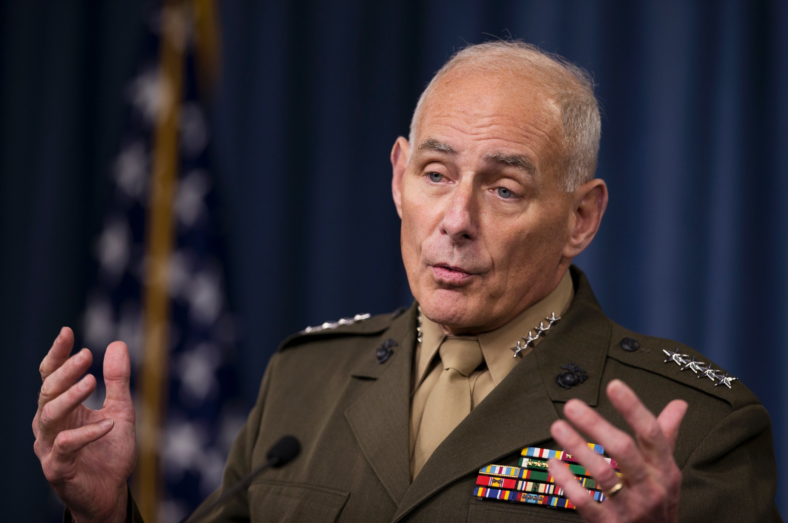 PHOTO: In this photo taken Jan. 8, 2016, Gen. John Kelly speaks to reporters during a briefing at the Pentagon. 