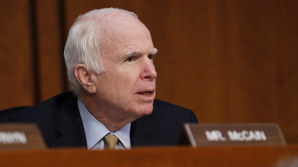 Sen. John McCain questions former FBI Director James Comey during a Senate Intelligence Committee hearing on Capitol Hill, June 8, 2017, in Washington, D.C. 