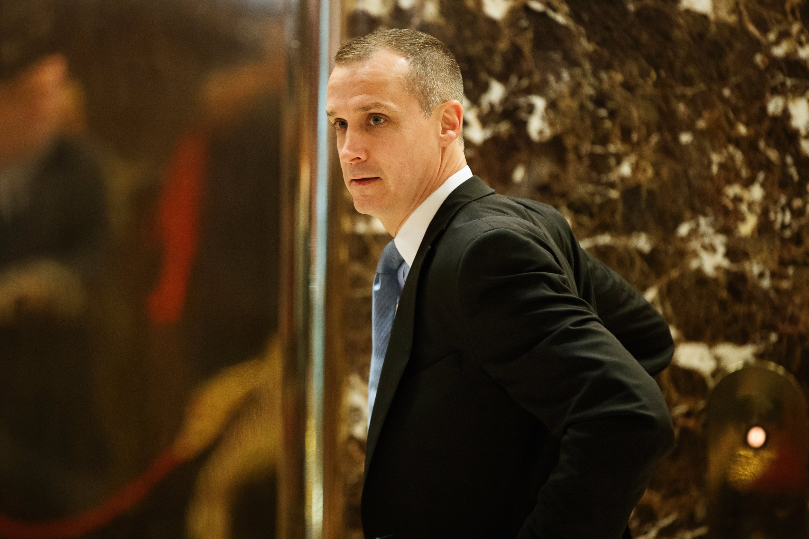 PHOTO: Corey Lewandowski, former campaign manager for President-elect Donald Trump, talks with reporters as he arrives at Trump Tower in New York City, Nov. 29, 2016.