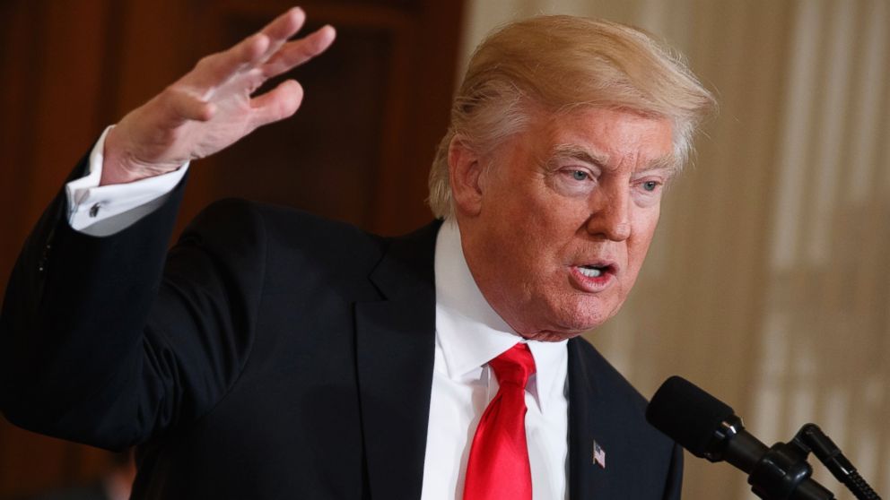 President Donald Trump speaks in the East Room of the White House in Washington, Jan. 27, 2017.
