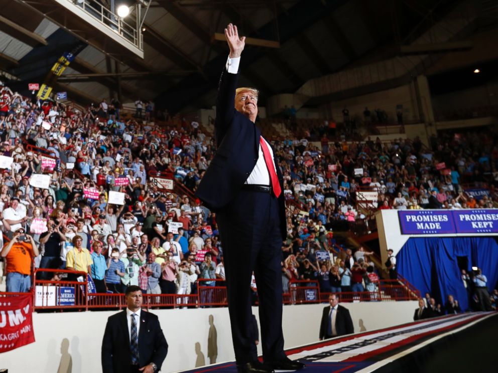 PHOTO: President Donald Trump arrives to speak at the Pennsylvania Farm Show Complex and Expo Center in Harrisburg, Pennsylvania, April 29, 2017.