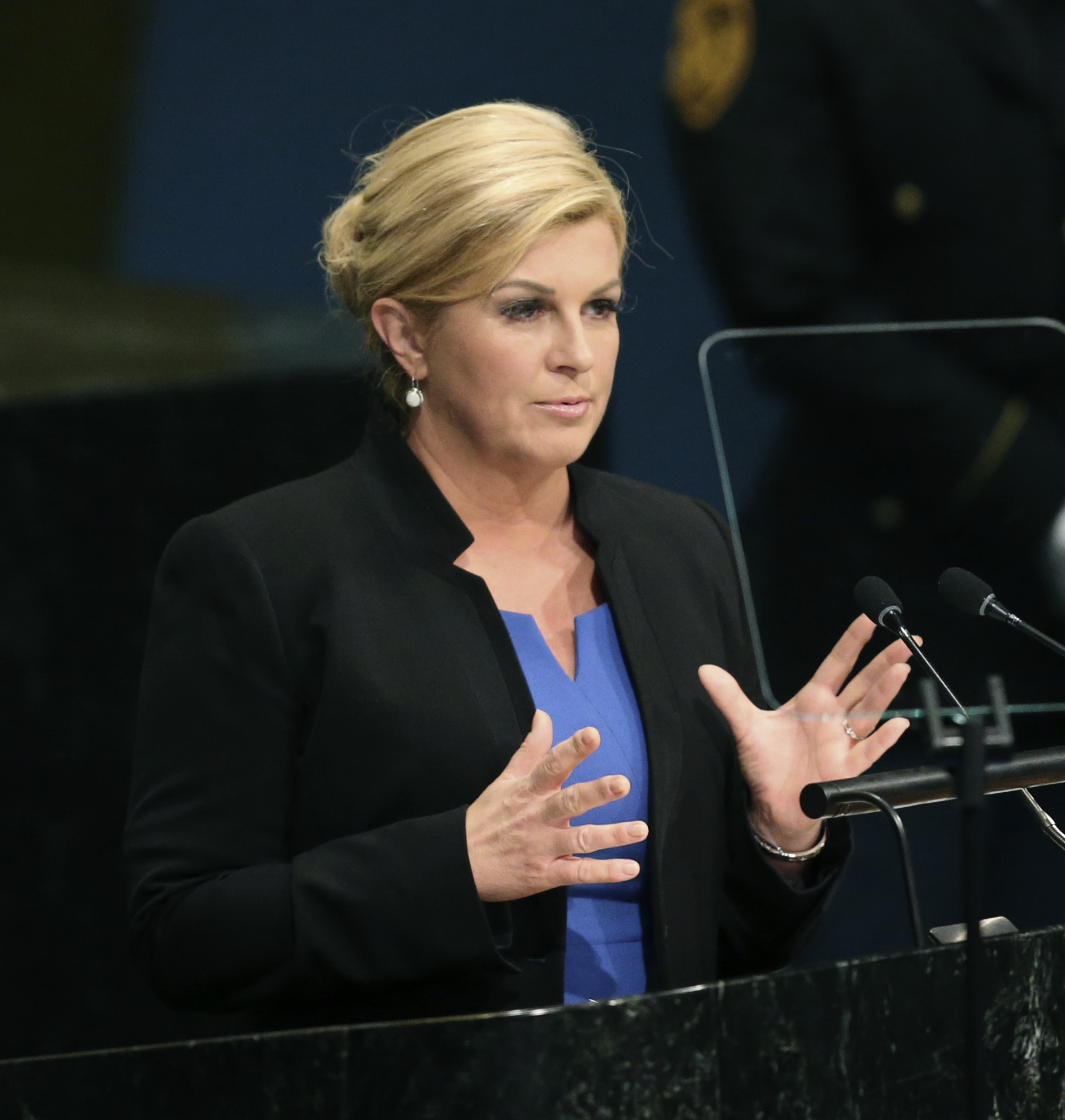 PHOTO: Croatian President Kolinda Grabar-Kitarovic speaks during the 71st session of the United Nations General Assembly at U.N. headquarters, Sept. 21, 2016. 