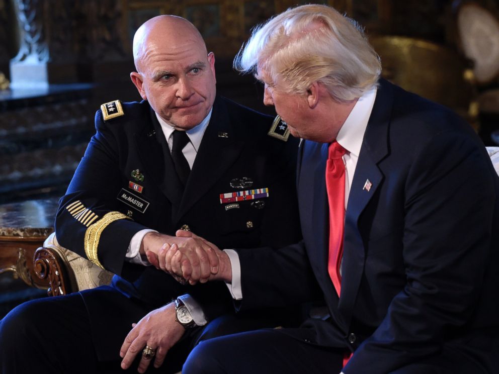 PHOTO: President Donald Trump shakes hands with Army Lt. Gen. H.R. McMaster at Trump's Mar-a-Lago estate in Palm Beach, Fla., Feb. 20, 2017, where he announced that McMaster will be the new national security adviser.