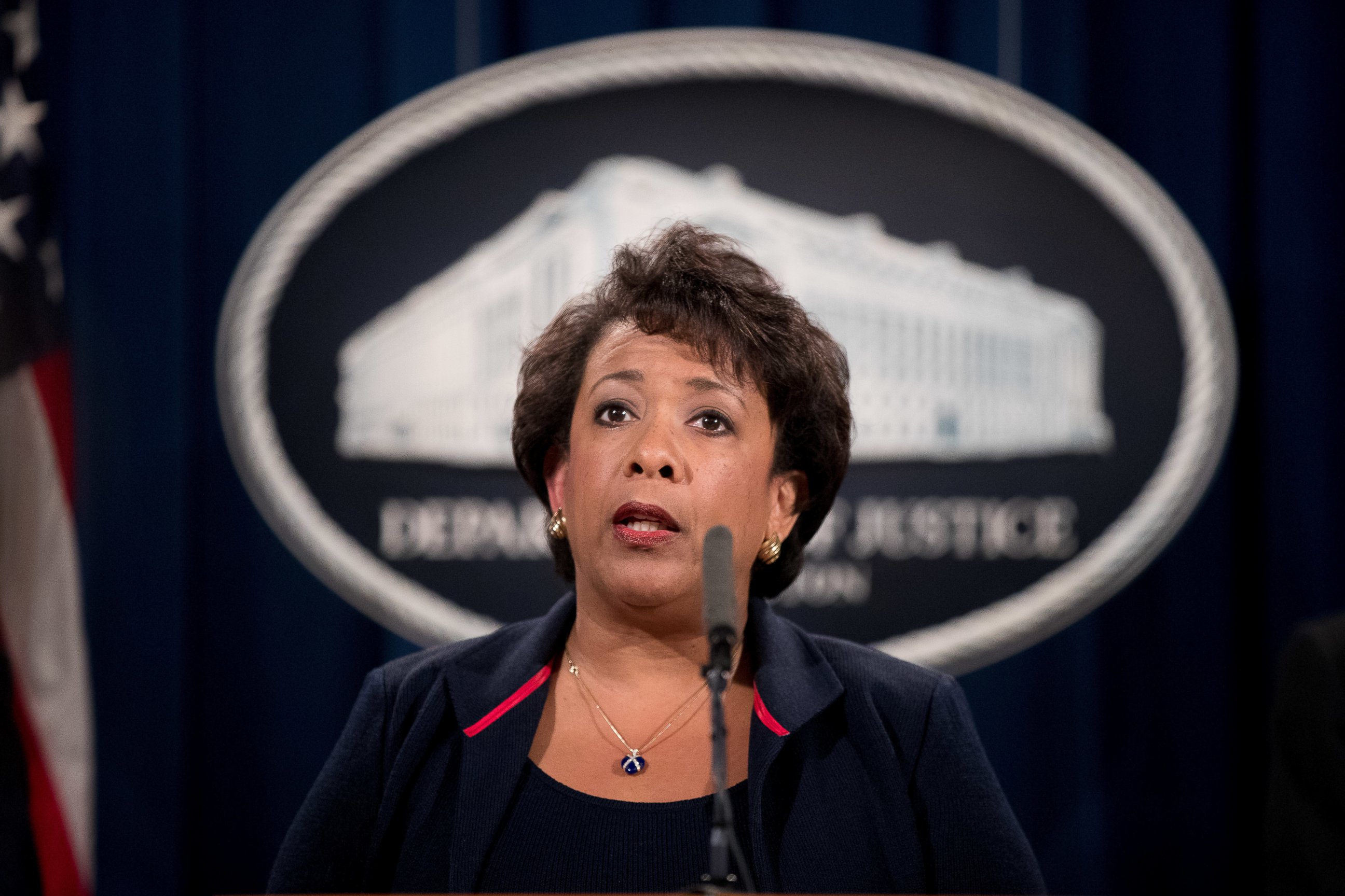 PHOTO: Attorney General Loretta Lynch speaks at a news conference at the Justice Department in Washington D.C., Sept. 22, 2016. 