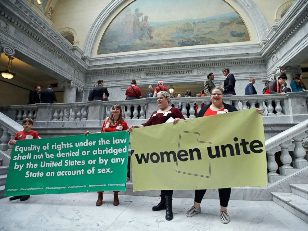PHOTO: Women protests outside the House of Representatives at the Utah state capitol for a Day Without a Woman protest to remind legislators theyre closely watching how they handle womens issues Wednesday, March 8, 2017, in Salt Lake City.