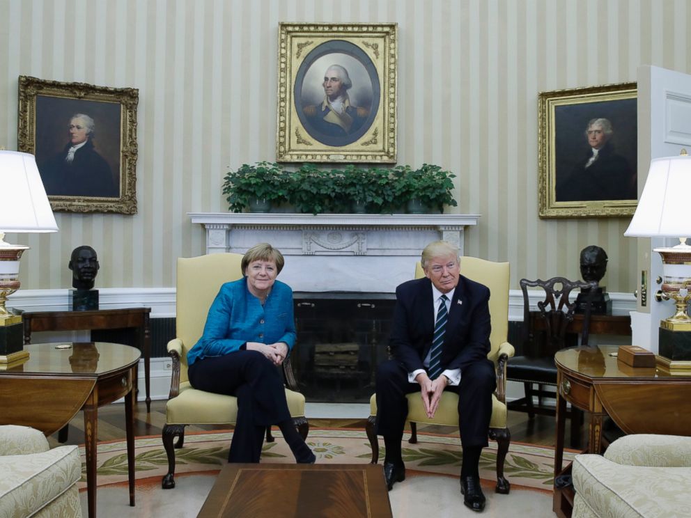 PHOTO: President Donald Trump meets with German Chancellor Angela Merkel in the Oval Office of the White House, March 17, 2017. 