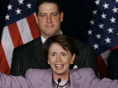 PHOTO: House Democratic Leader Rep. Nancy Pelosi fires up fellow Democrats at an election night rally at the Hyatt Regency Hotel near the Capitol in Washington, Nov. 7, 2006.