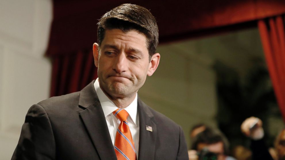House Speaker Paul Ryan departs after announcing the delay of the health care vote, March 23, 2017, on Capitol Hill in Washington, D.C.