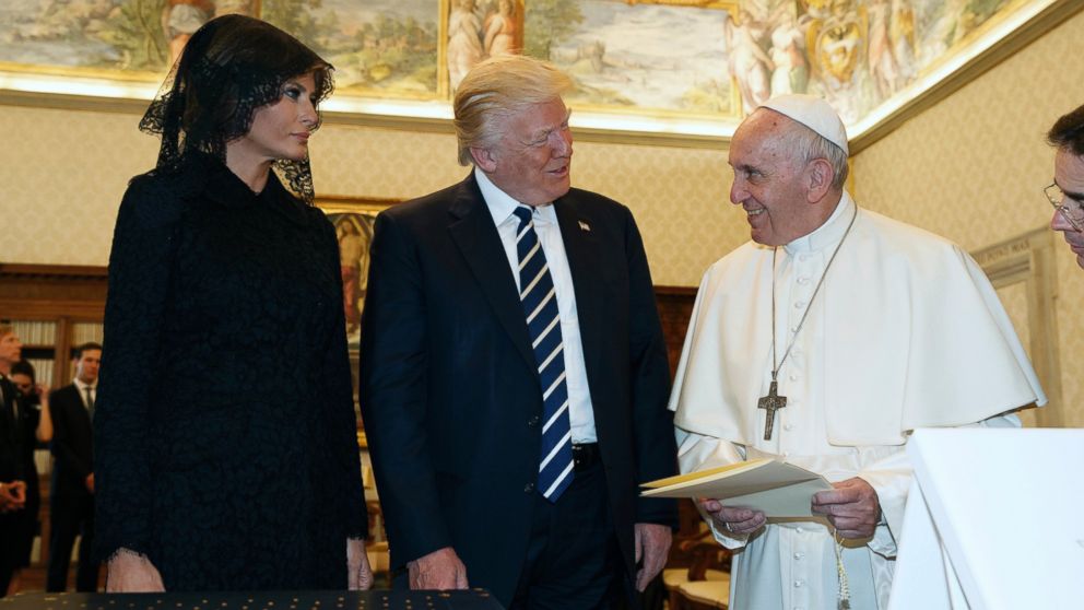 President Donald Trump and first lady Melania Trump meet with Pope Francis, May 24, 2017, at the Vatican. 
